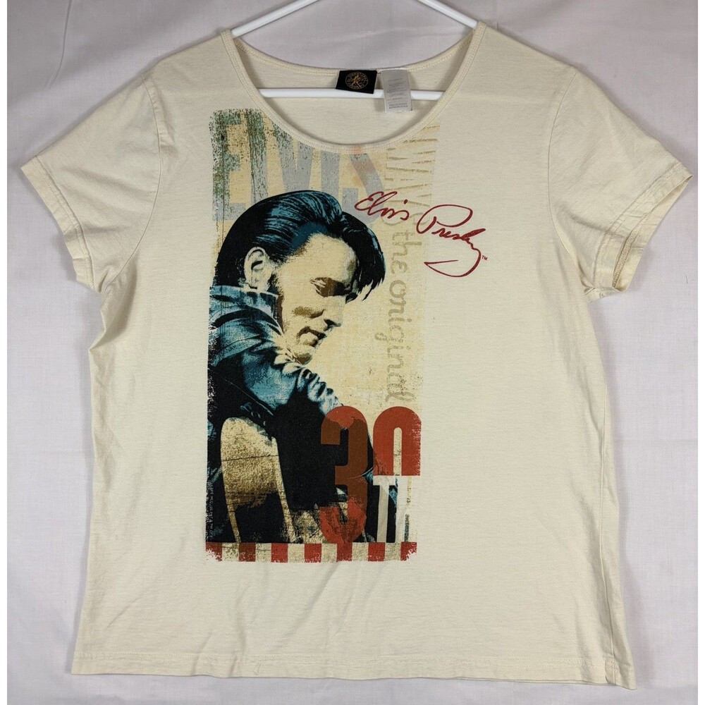 Elvis Presley 30th T-Shirt S/S Official Signature Product Cream Yellow Women’s L